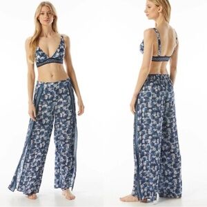 NWT MICHAEL MICHAEL KORS Cover-up Floral Side Slit Blue Pants